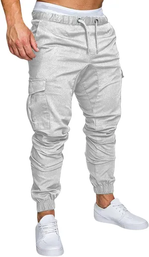 Mens Cargo Pants Slim Fit Drawstring Stretch Joggers Tapered Causal Fashion Solid Athletic Sweatpants Fall Trousers