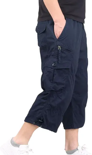 Mens Cargo Shorts 3/4 Relaxed Fit Army Tactical Running Shorts 7 Pockets Elastic Waist Cotton Sports Hiking Pants 2024 Trend