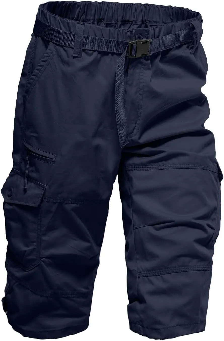 Mens Cargo Shorts 3/4 Relaxed Fit Army Tactical Running Shorts 7 Pockets Elastic Waist Cotton Sports Hiking Pants 2024 Trend