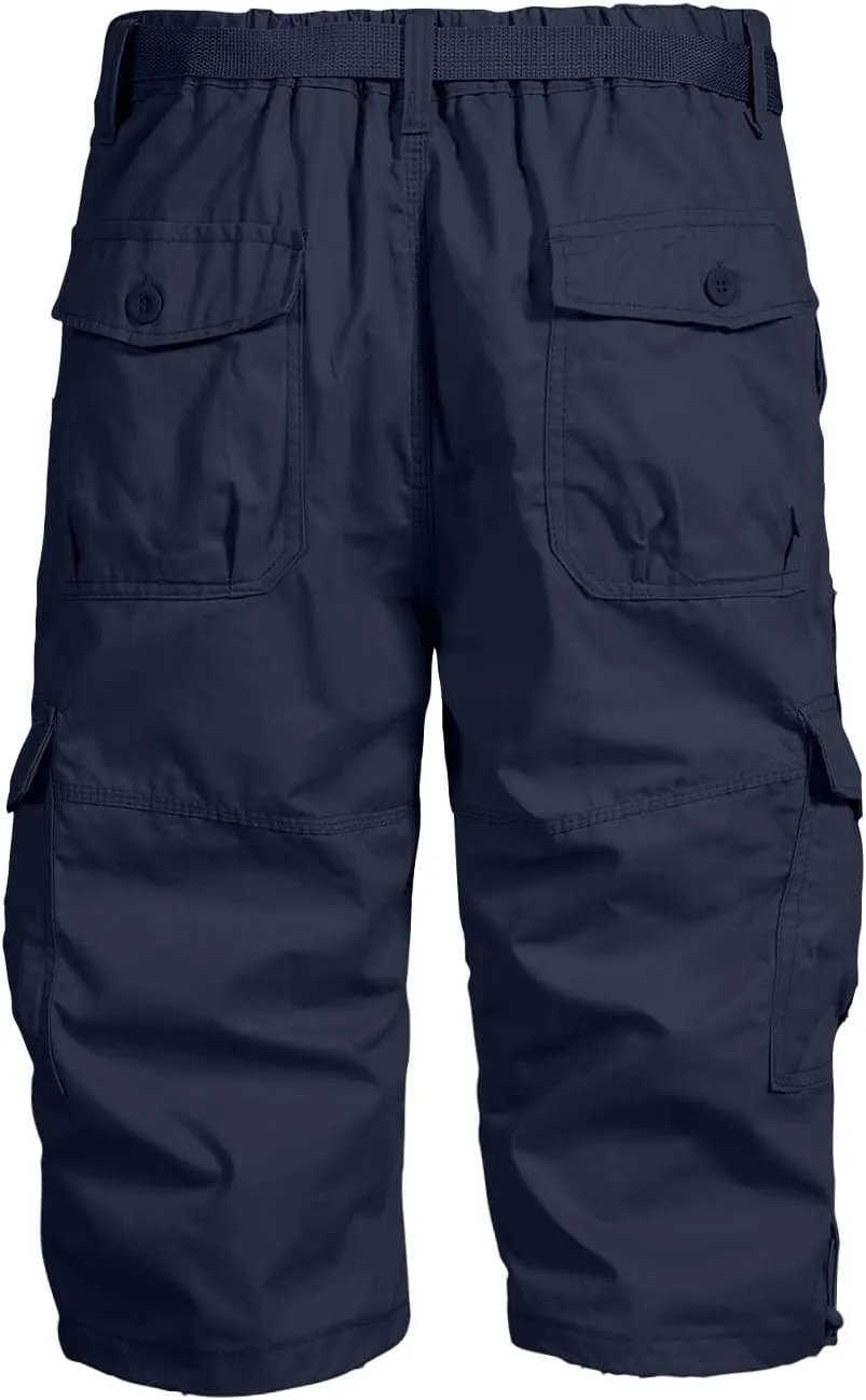 Mens Cargo Shorts 3/4 Relaxed Fit Army Tactical Running Shorts 7 Pockets Elastic Waist Cotton Sports Hiking Pants 2024 Trend