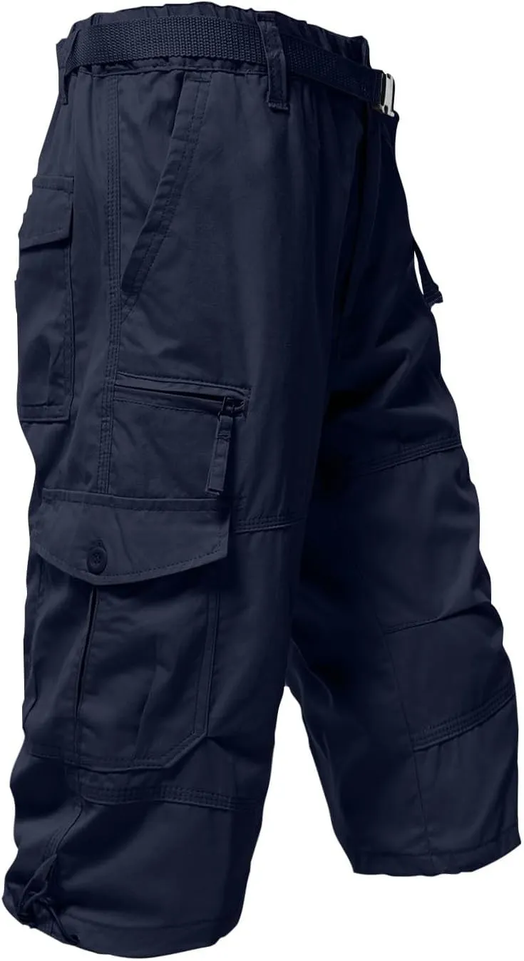 Mens Cargo Shorts 3/4 Relaxed Fit Army Tactical Running Shorts 7 Pockets Elastic Waist Cotton Sports Hiking Pants 2024 Trend