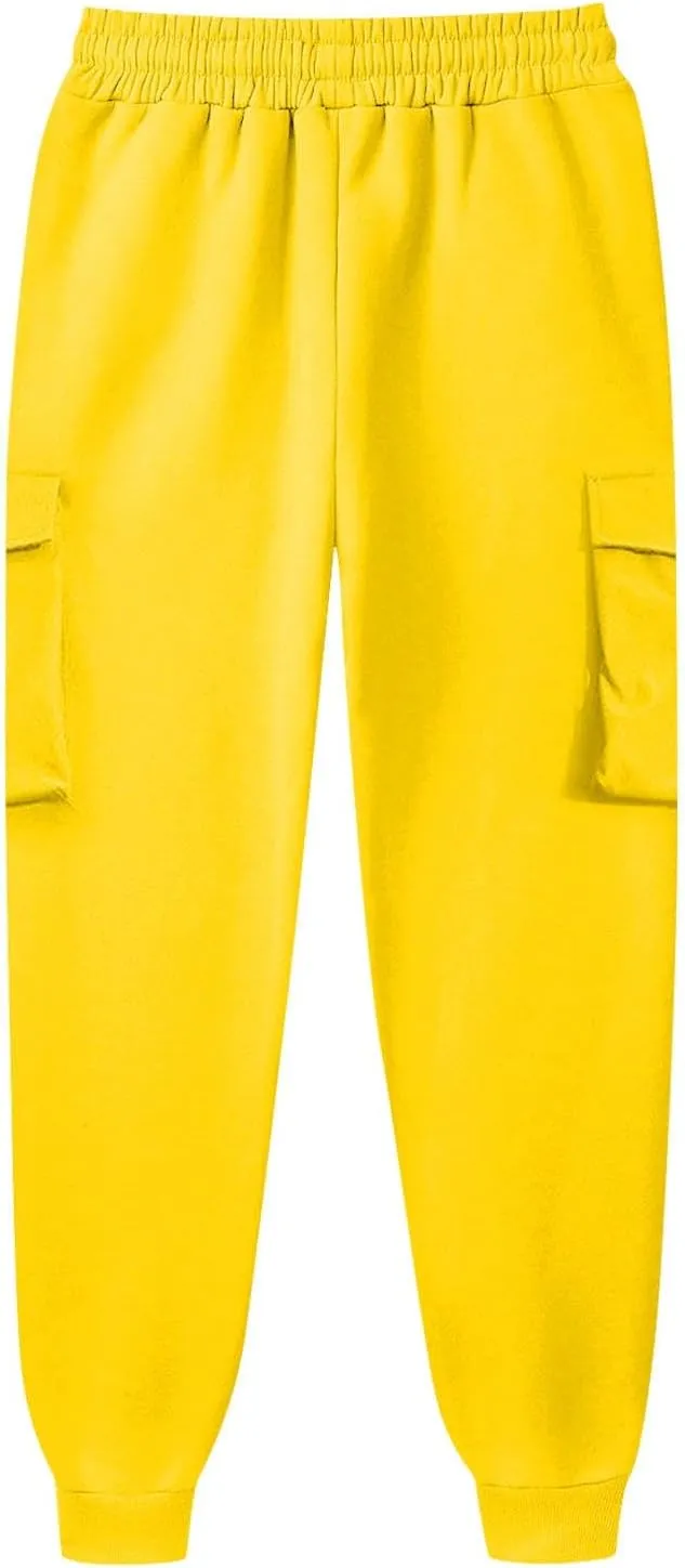 Mens Cargo Sweatpants Relaxed Cotton Simple Solid Color Leisure High Street Elastic Lace Up Pants Men's Cargo