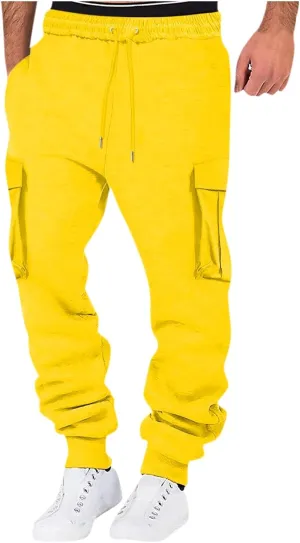 Mens Cargo Sweatpants Relaxed Cotton Simple Solid Color Leisure High Street Elastic Lace Up Pants Men's Cargo