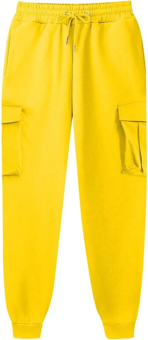 Mens Cargo Sweatpants Relaxed Cotton Simple Solid Color Leisure High Street Elastic Lace Up Pants Men's Cargo