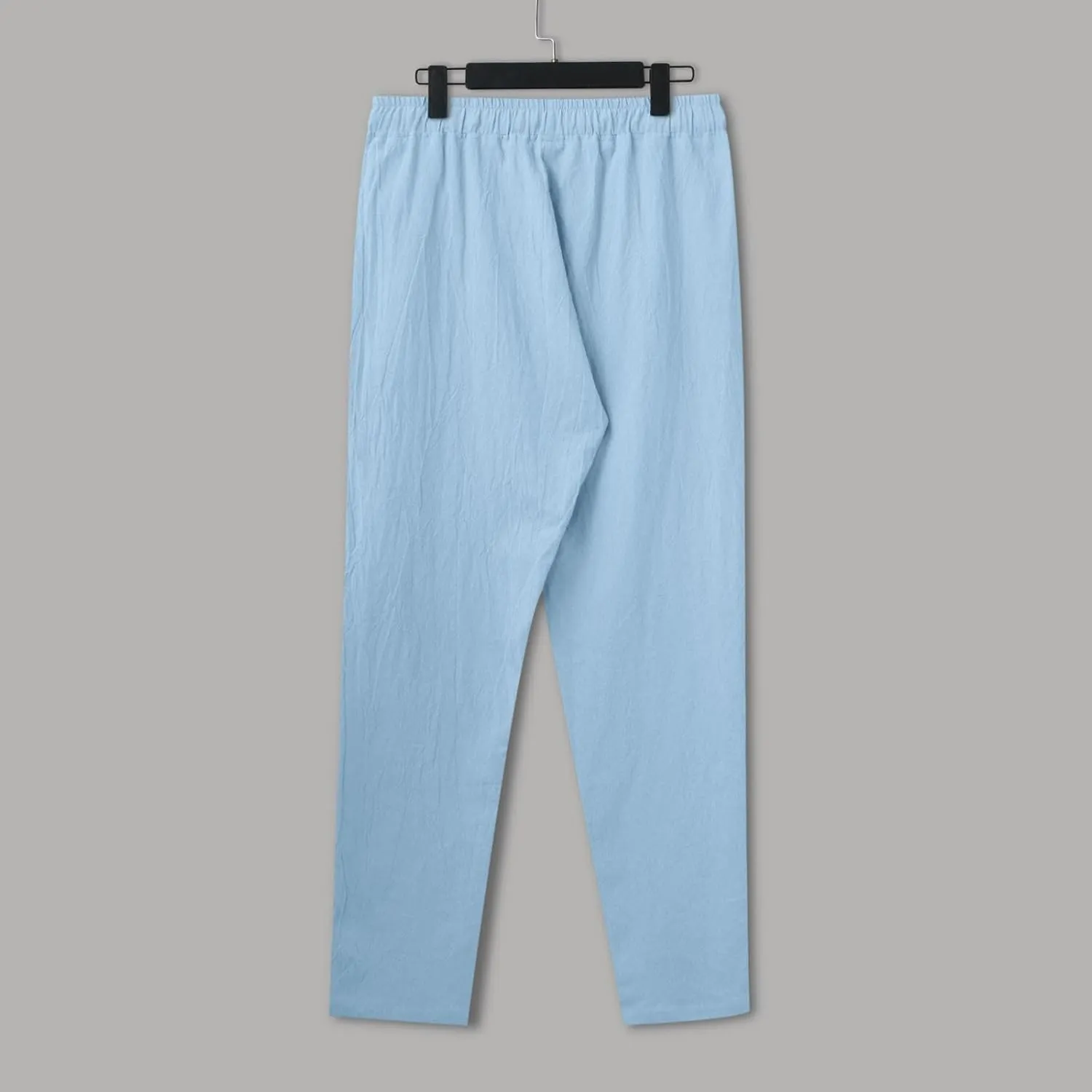 Men's Casual Linen Pants Loose Fit Elastic Drawstring Waist Straight Legs Summer Yoga Beach Long Pants 2024