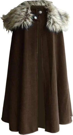 Mens Classic Fur Shoulder Cape Wool Faux Fur Collar Long Coat Fur Cloak Medieval King Cape Costume