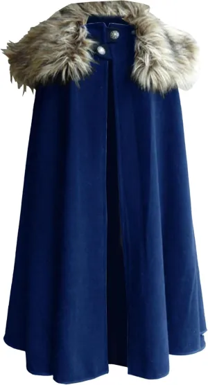 Mens Classic Fur Shoulder Cape Wool Faux Fur Collar Long Coat Fur Cloak Medieval King Cape Costume