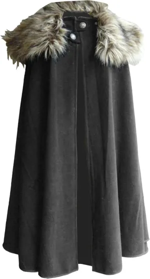 Mens Classic Fur Shoulder Cape Wool Faux Fur Collar Long Coat Fur Cloak Medieval King Cape Costume