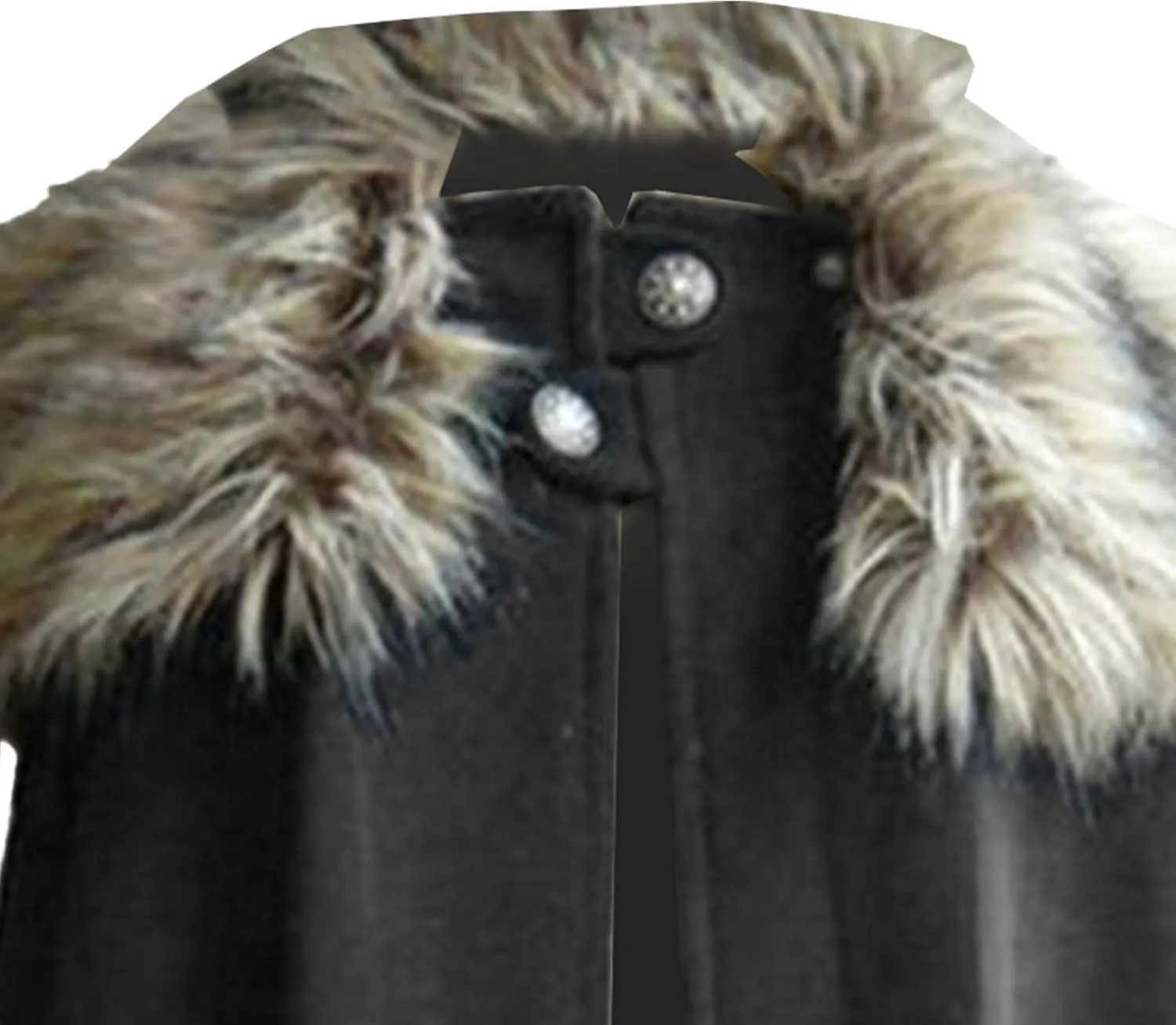 Mens Classic Fur Shoulder Cape Wool Faux Fur Collar Long Coat Fur Cloak Medieval King Cape Costume