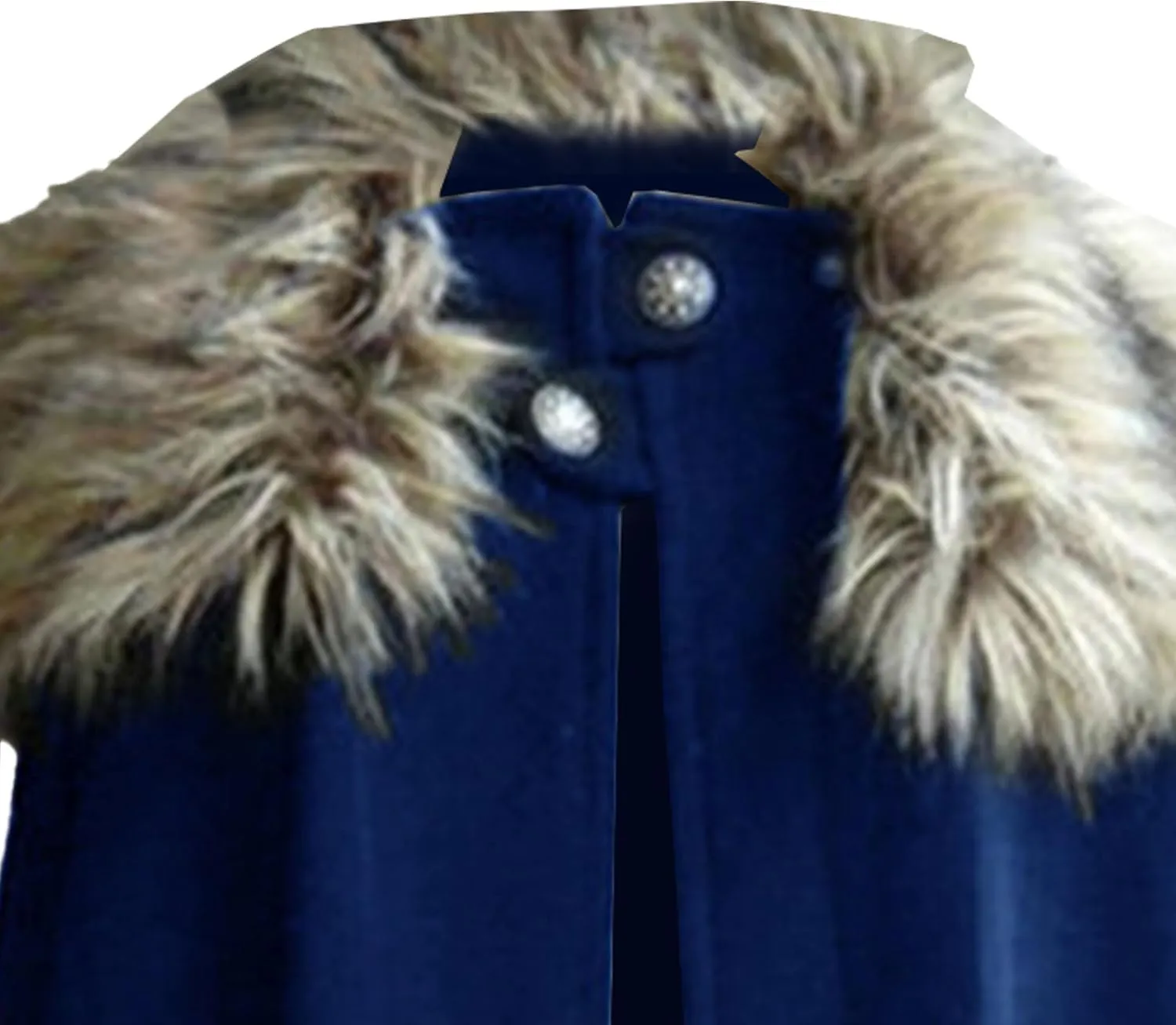 Mens Classic Fur Shoulder Cape Wool Faux Fur Collar Long Coat Fur Cloak Medieval King Cape Costume