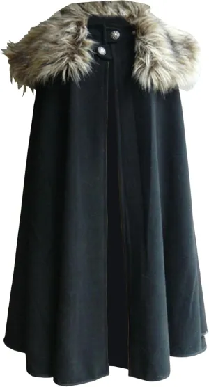 Mens Classic Fur Shoulder Cape Wool Faux Fur Collar Long Coat Fur Cloak Medieval King Cape Costume