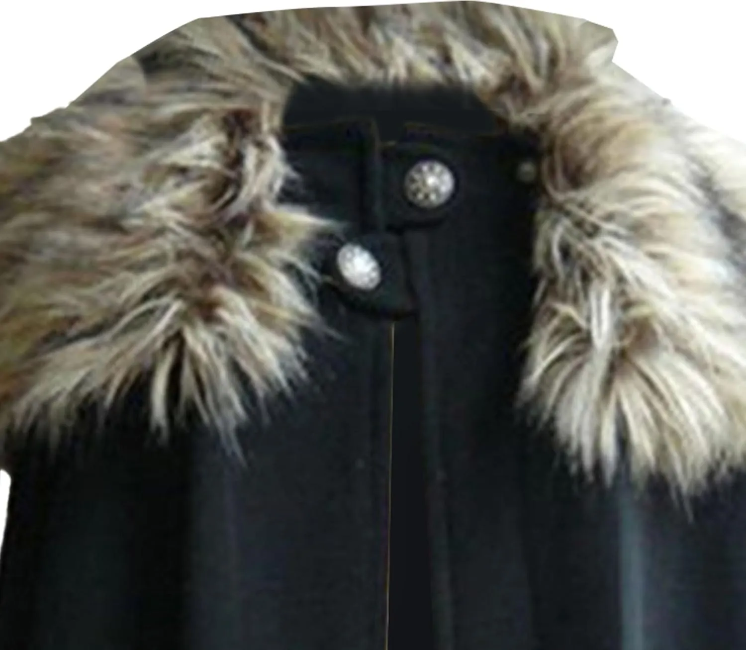 Mens Classic Fur Shoulder Cape Wool Faux Fur Collar Long Coat Fur Cloak Medieval King Cape Costume