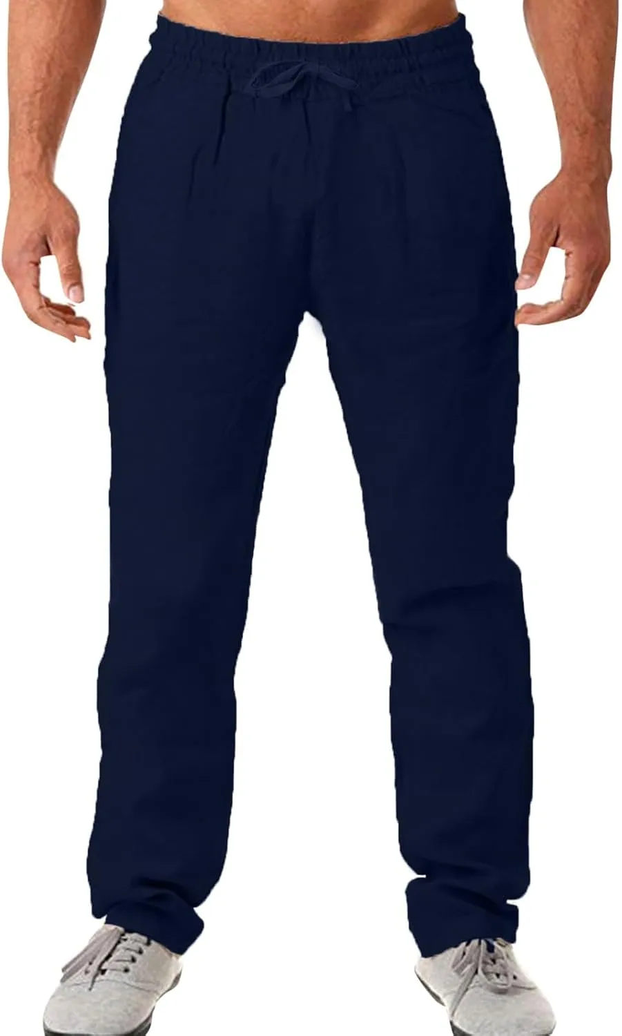Men's Cotton Linen Athletic Gym Pants Stretch Elastic Waist Joggers Hiking Hunting Work Trousers Beach Pants Chino Pants Slim Fit Mens Ice Skating Tights