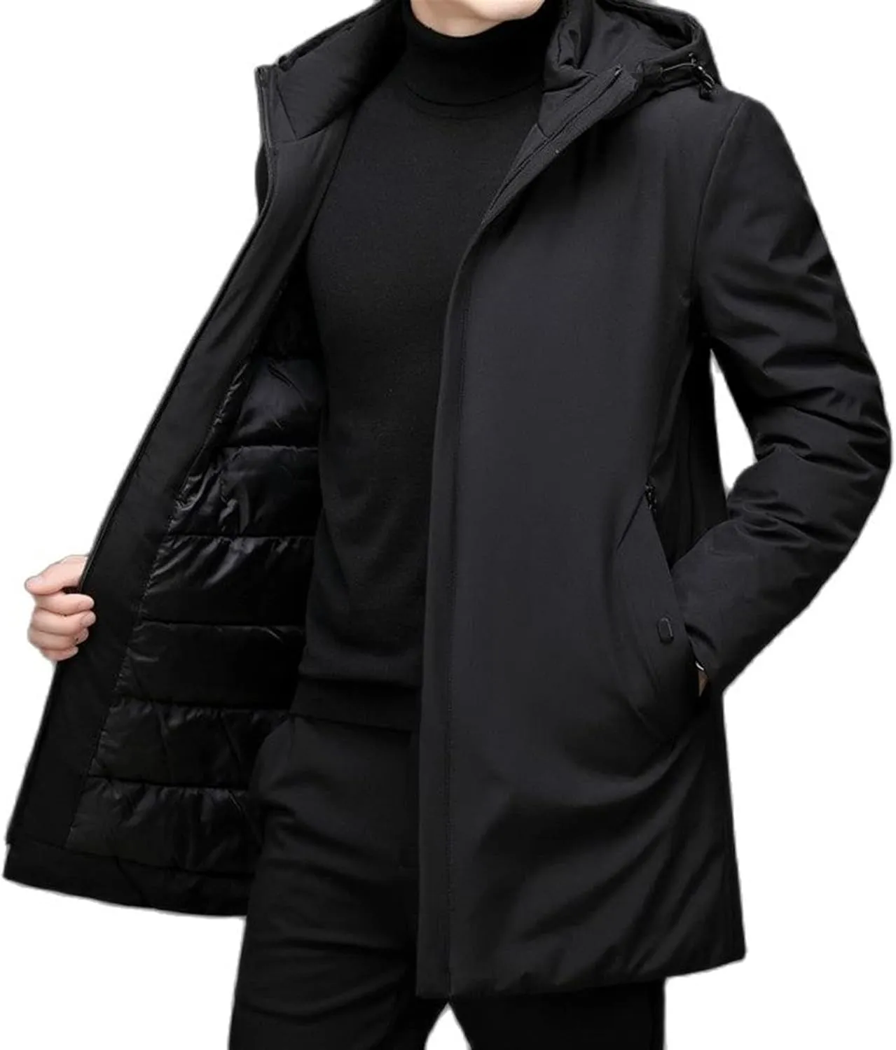 Mens Down Jacket Jacket Coat Men Clothing Winter Cotton Padded Jacket Thicken Jacket Outwear Clothes Male Hooded Coat(Black,4XL (US 2XL))