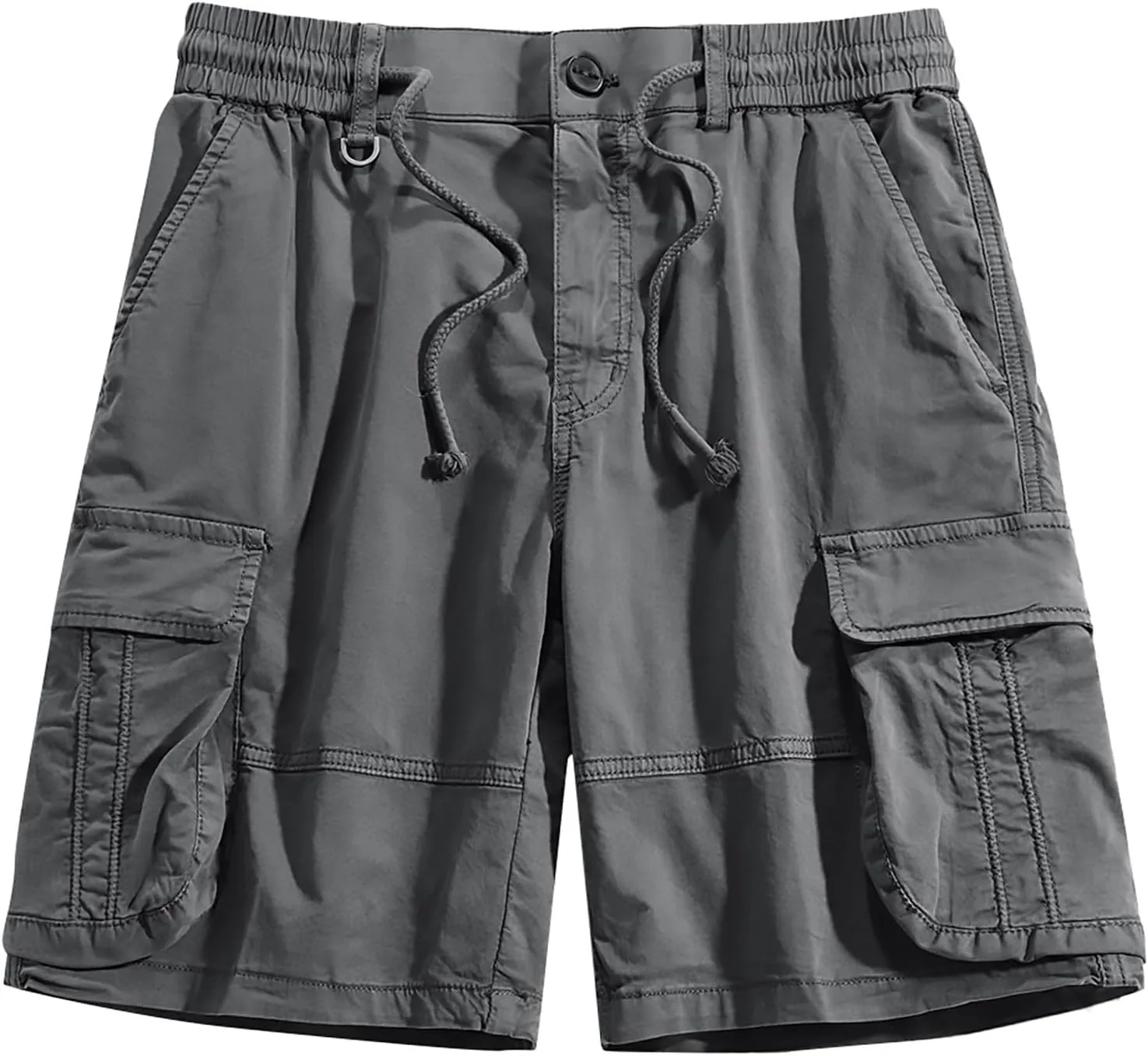 Mens Drawstring Cargo Shorts Straight Leg Military Tactical Combat Hiking Fishing Pants Multi-Pockets Fitness Sports Bermuda