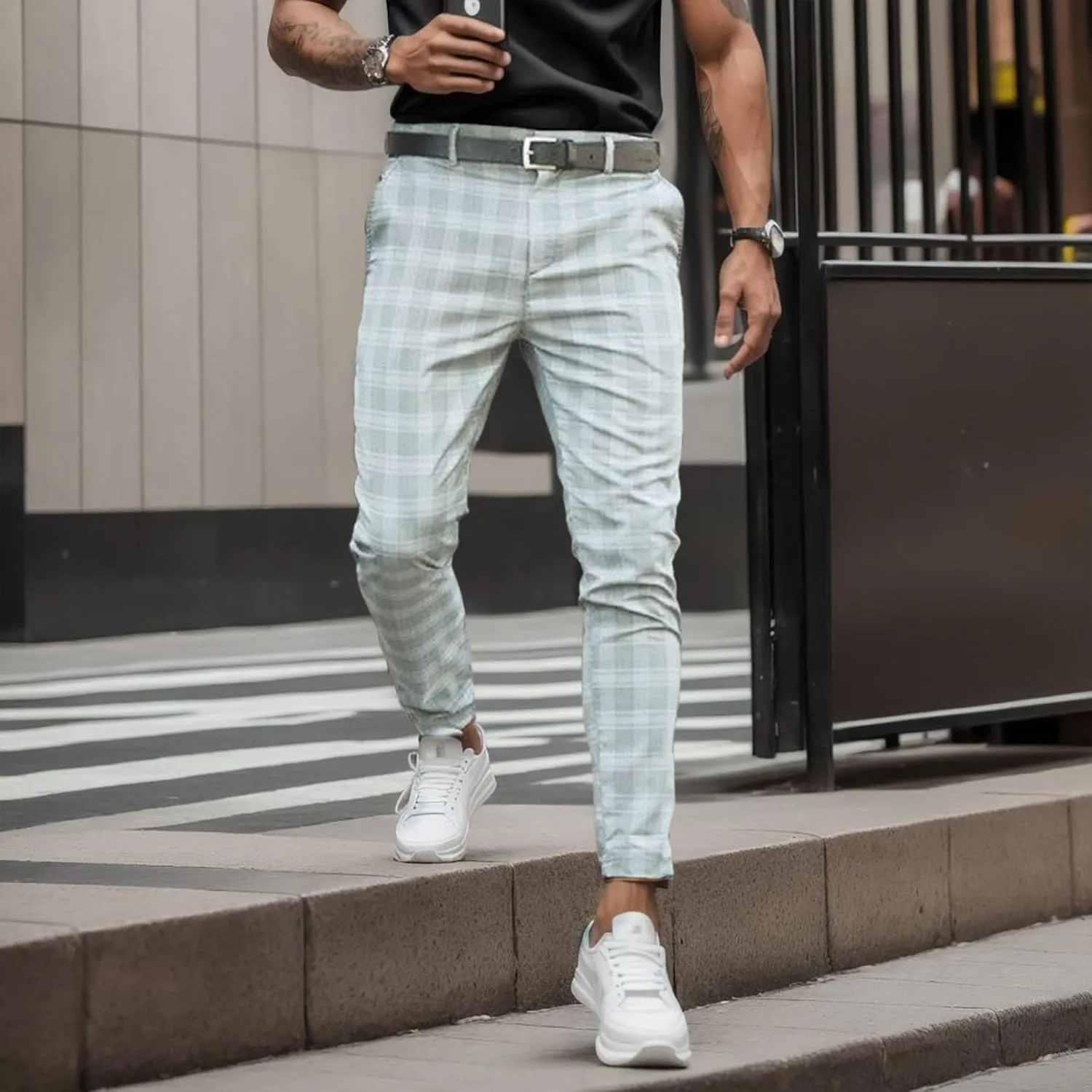 Mens Fashion Stretch Dress Pants Slim Fit Skinny Chino Pants Casual Business Pants Golf Pant Solid Trousers Joggers