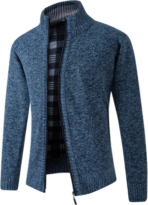 Men's Knitted Jacket Man Slim Fit Full Zip Sweater Male Soft Flannel Lining Thicken Warm Cardigan