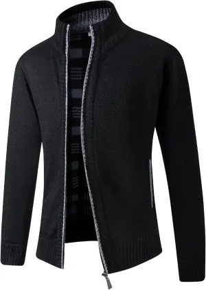 Men's Knitted Jacket Man Slim Fit Full Zip Sweater Male Soft Flannel Lining Thicken Warm Cardigan