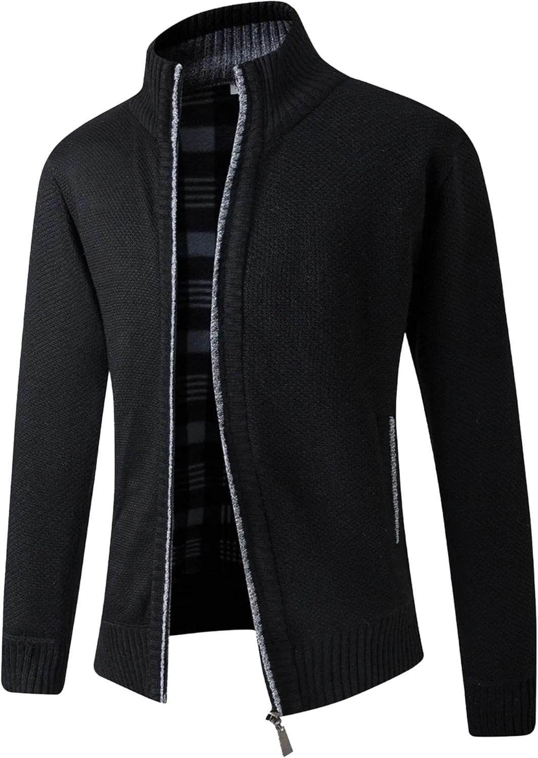 Men's Knitted Jacket Man Slim Fit Full Zip Sweater Male Soft Flannel Lining Thicken Warm Cardigan