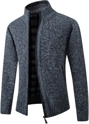 Men's Knitted Jacket Man Slim Fit Full Zip Sweater Male Soft Flannel Lining Thicken Warm Cardigan