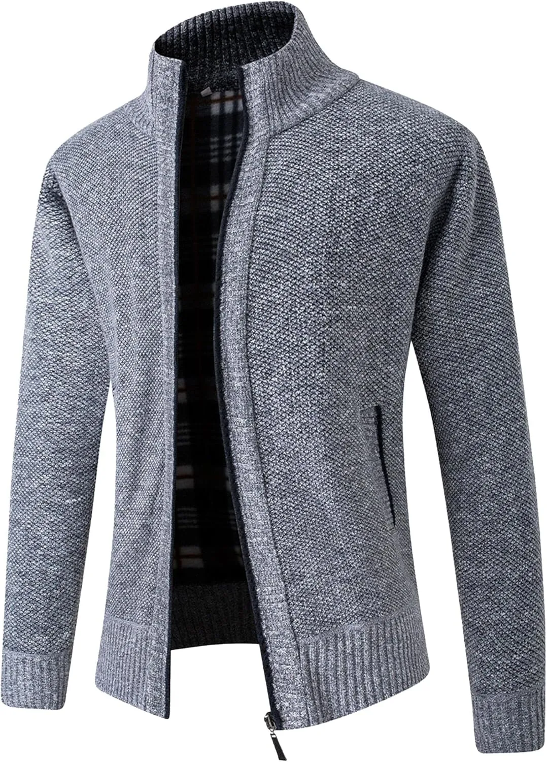 Men's Knitted Jacket Man Slim Fit Full Zip Sweater Male Soft Flannel Lining Thicken Warm Cardigan