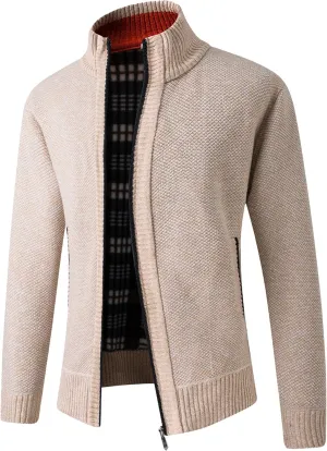 Men's Knitted Jacket Man Slim Fit Full Zip Sweater Male Soft Flannel Lining Thicken Warm Cardigan