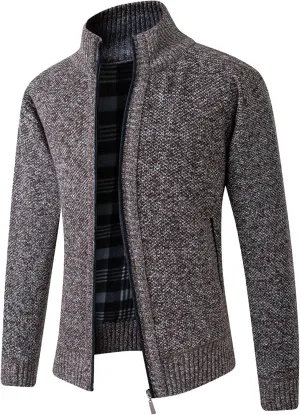 Men's Knitted Jacket Man Slim Fit Full Zip Sweater Male Soft Flannel Lining Thicken Warm Cardigan