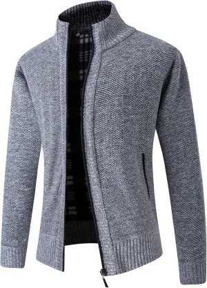 Men's Knitted Jacket Man Slim Fit Full Zip Sweater Male Soft Flannel Lining Thicken Warm Cardigan