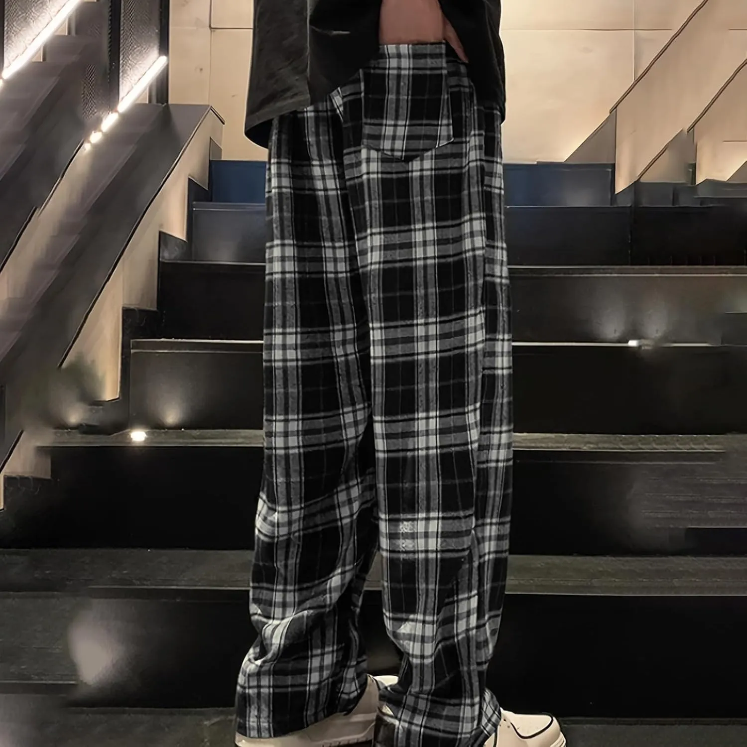 Mens Pajama Pants Wide-Legged Plaid Printed Drawstring Pockets Casual Pants Fall and Winter Sleepwear Pants