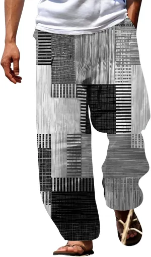 Mens Quick Drying Plus Size Baggy Casual Traveling Pants Color Block Trousers Lightweight Summer Elastic Waist Palazzo 2024