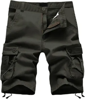 Mens Shorts 6 Inch Inseam Buckle Zipper Multi Pockets Cargo Shorts Regular Big & Tall Solid Work Utility Shorts