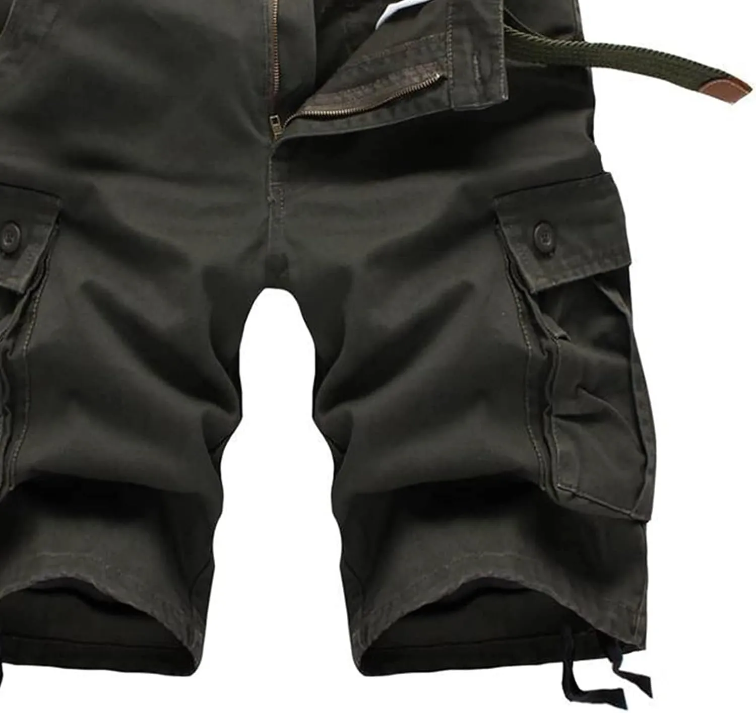 Mens Shorts 6 Inch Inseam Buckle Zipper Multi Pockets Cargo Shorts Regular Big & Tall Solid Work Utility Shorts