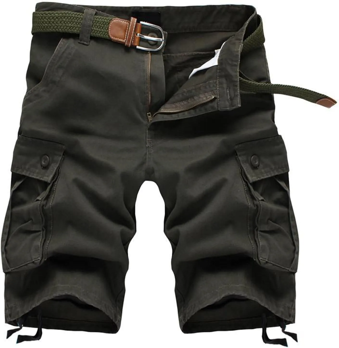 Mens Shorts 6 Inch Inseam Buckle Zipper Multi Pockets Cargo Shorts Regular Big & Tall Solid Work Utility Shorts