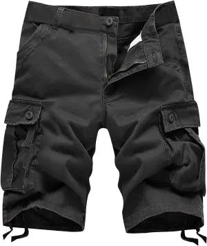 Mens Shorts 6 Inch Inseam Buckle Zipper Multi Pockets Cargo Shorts Regular Big & Tall Solid Work Utility Shorts