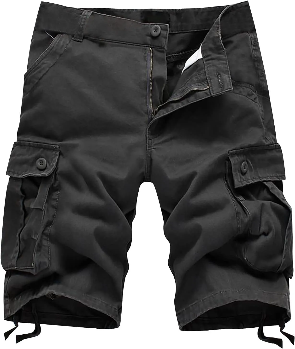 Mens Shorts 6 Inch Inseam Buckle Zipper Multi Pockets Cargo Shorts Regular Big & Tall Solid Work Utility Shorts