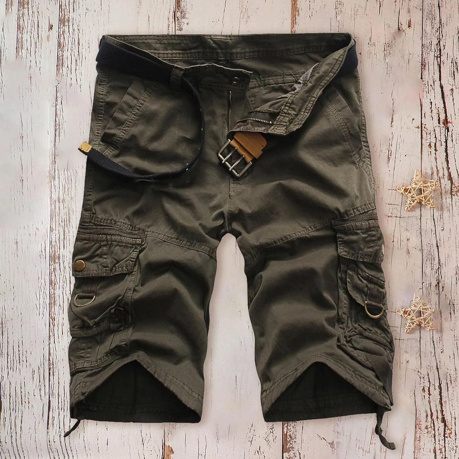 Mens Shorts 7 Inch Cargo, Men's Athletic Gym Shorts Loose Comfort Stretch Straight Leg Chino Shorts Pants