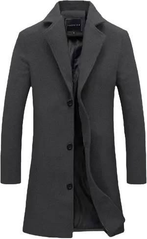 Men's Trench Coat Oversized Double Breasted Peacoat Winter Wool Blend Overcoat Notched Lapel Windbreaker Long Jacket