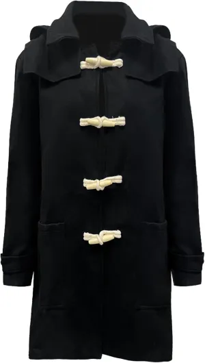 Mens Trench Coat with Hood Single Breasted Casual Business Cardigan Coats Walking Toggle Duffle Hoodie