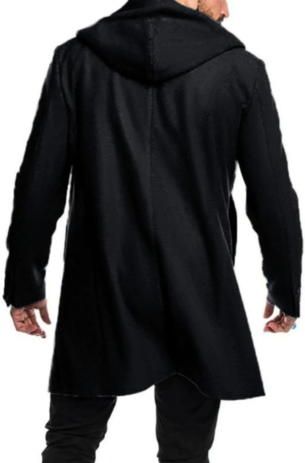 Mens Trench Coat with Hood Single Breasted Casual Business Cardigan Coats Walking Toggle Duffle Hoodie