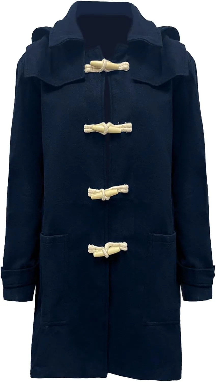 Mens Trench Coat with Hood Single Breasted Casual Business Cardigan Coats Walking Toggle Duffle Hoodie