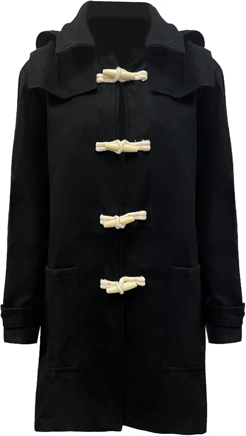Mens Trench Coat with Hood Single Breasted Casual Business Cardigan Coats Walking Toggle Duffle Hoodie