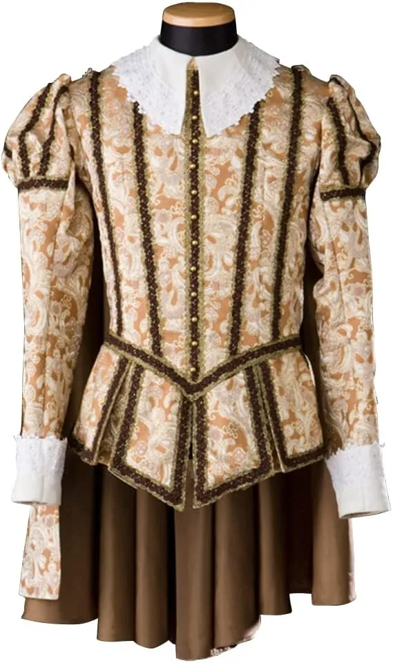 Men's Tudor Elizabethan Cosplay Costume Medieval Renaissance Outfit Tudor King Top Cloak Set
