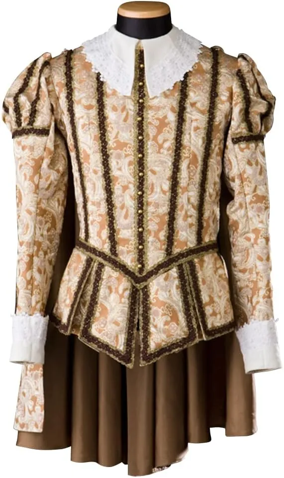 Men's Tudor Elizabethan Cosplay Costume Medieval Renaissance Outfit Tudor King Top Cloak Set