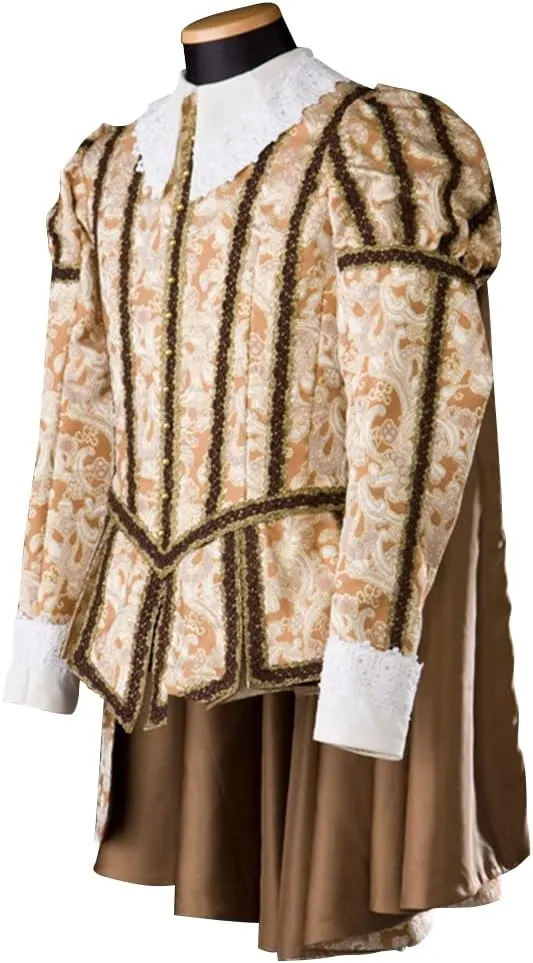Men's Tudor Elizabethan Cosplay Costume Medieval Renaissance Outfit Tudor King Top Cloak Set