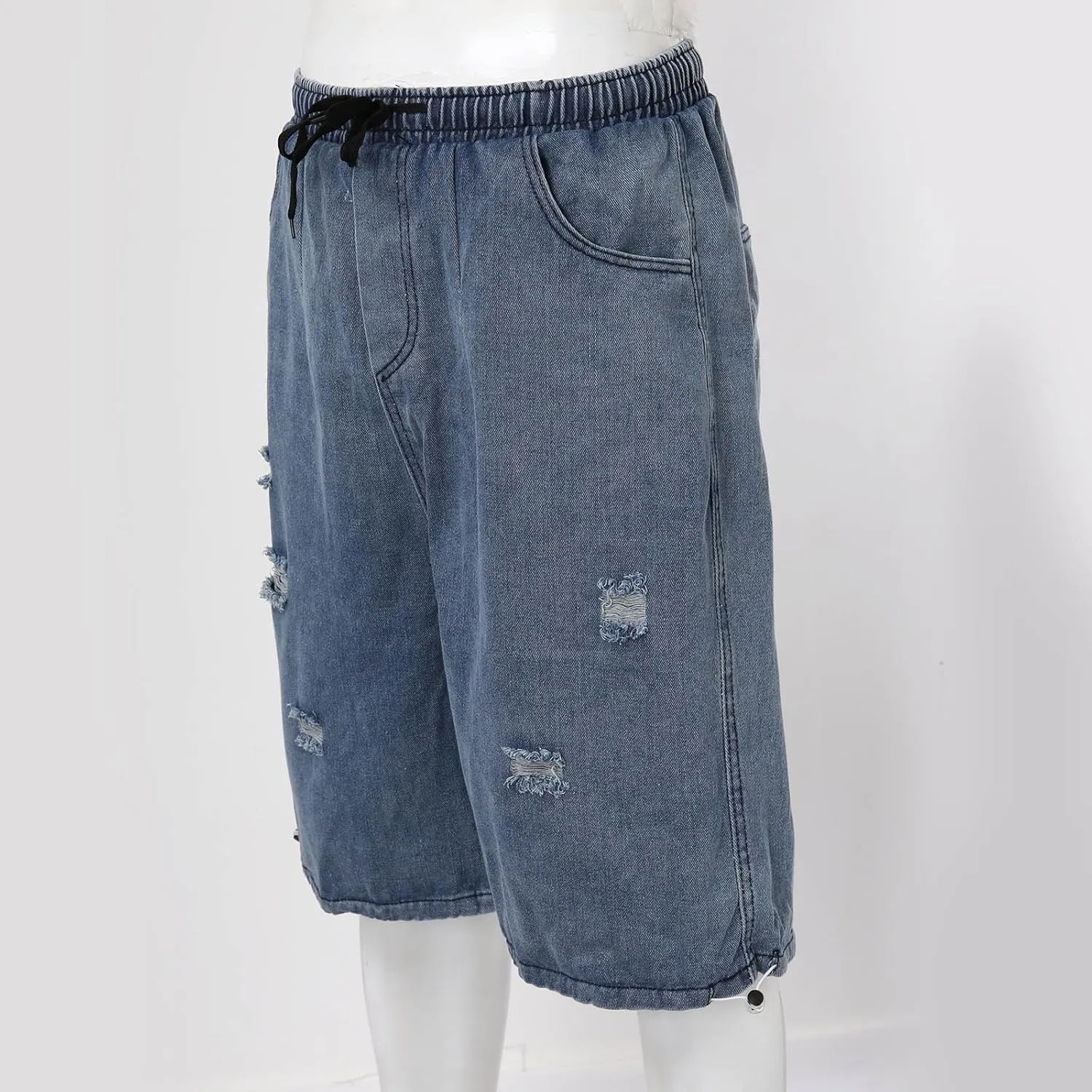 Men's Wide Leg Y2K Hip Hop Mid Jean Shorts Work Denim Shorts with Pockets Aesthetic Pants Streetwear Clothes