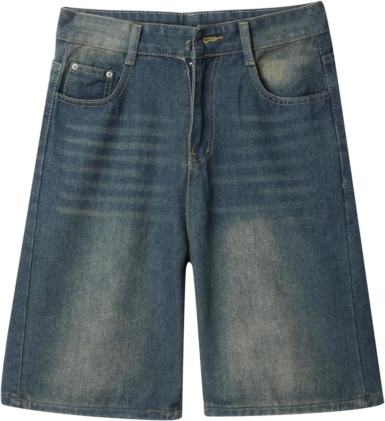 Men's Wide Leg Y2K Hip Hop Mid Jean Shorts Work Denim Shorts with Pockets Aesthetic Pants Streetwear Clothes