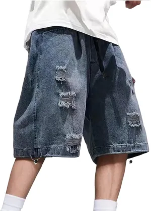 Men's Wide Leg Y2K Hip Hop Mid Jean Shorts Work Denim Shorts with Pockets Aesthetic Pants Streetwear Clothes