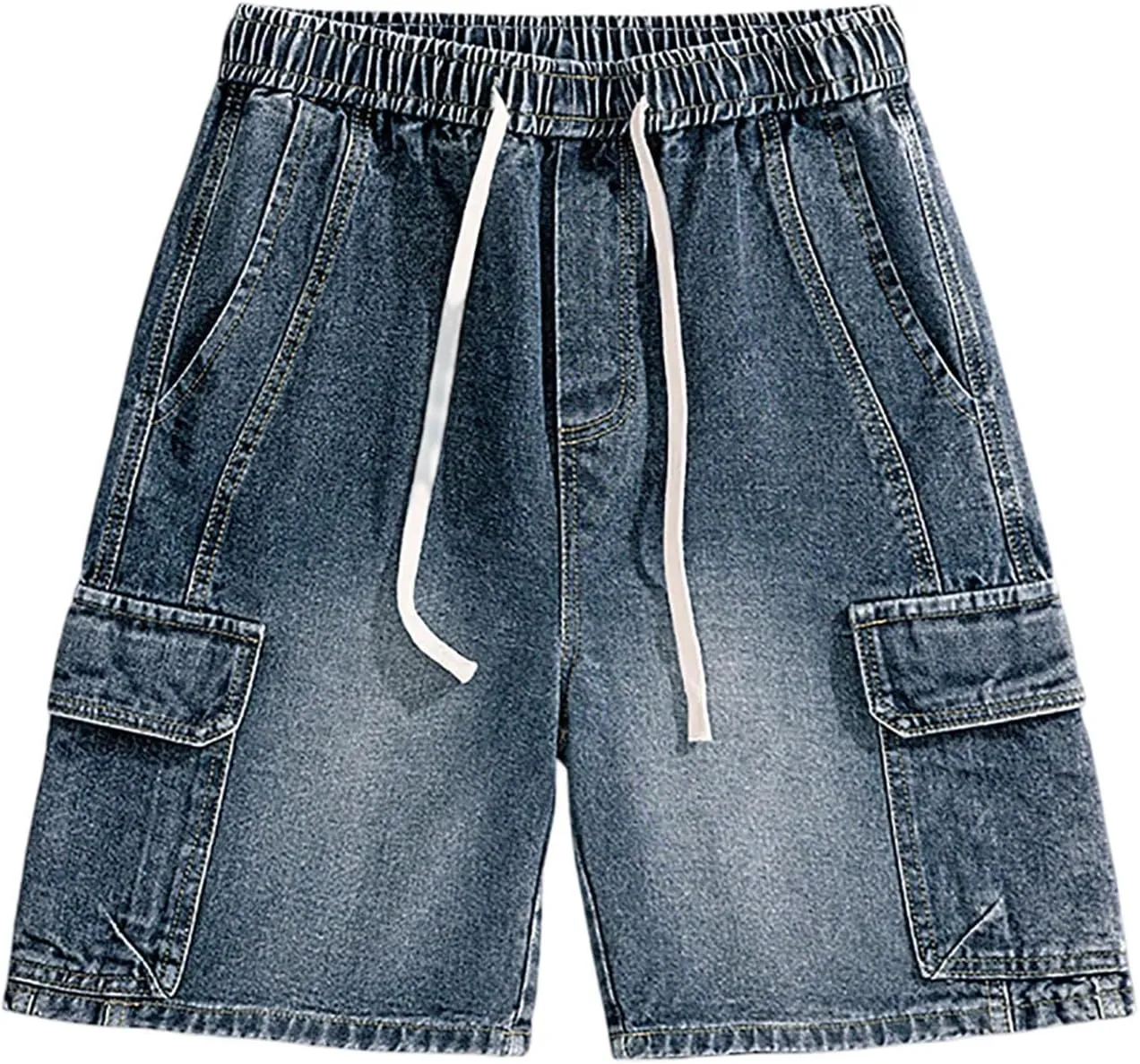 Men's Wide Leg Y2K Hip Hop Mid Jean Shorts Work Denim Shorts with Pockets Casual Summer Trendy Outfits