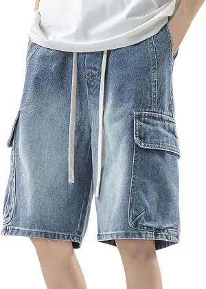 Men's Wide Leg Y2K Hip Hop Mid Jean Shorts Work Denim Shorts with Pockets Casual Summer Trendy Outfits