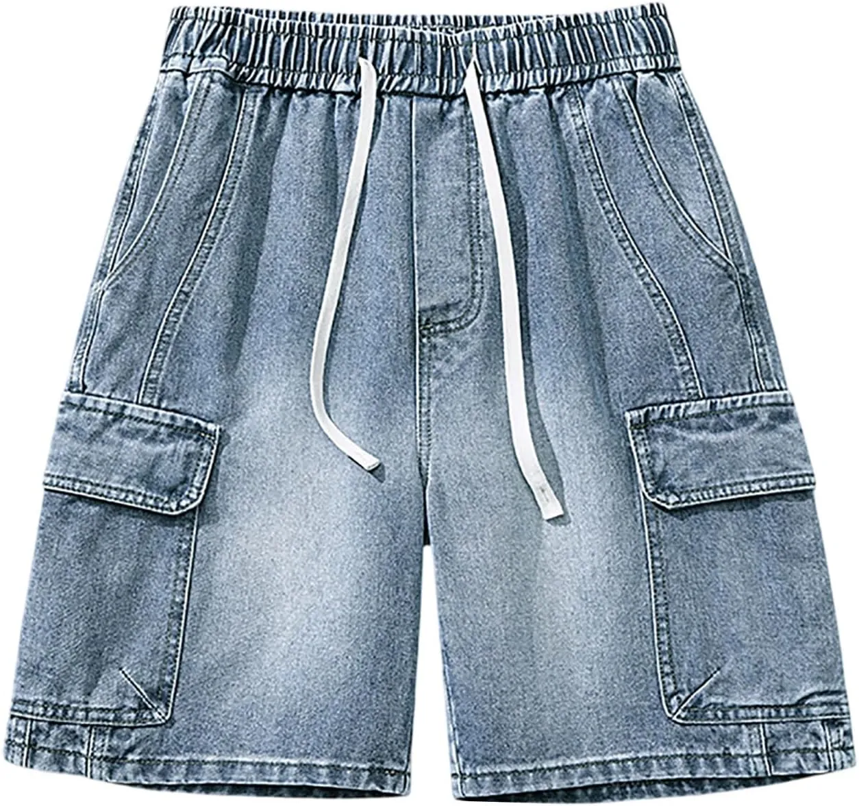 Men's Wide Leg Y2K Hip Hop Mid Jean Shorts Work Denim Shorts with Pockets Casual Summer Trendy Outfits